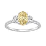 Ladies 14K White Gold 1 1/2CT Round/Oval Lab-Grown Diamond Ladies Fashion Ring 1.00CT Yellow Oval Center stone (Color F-G -Clarity VS1/VS2)