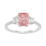 Ladies 14K White Gold 1 1/2CT Round/Trapezoid/Radiant Lab-Grown Diamond Ladies Fashion Ring 1.00CT Pink Radiant Center stone (Color F-G -Clarity VS1/V