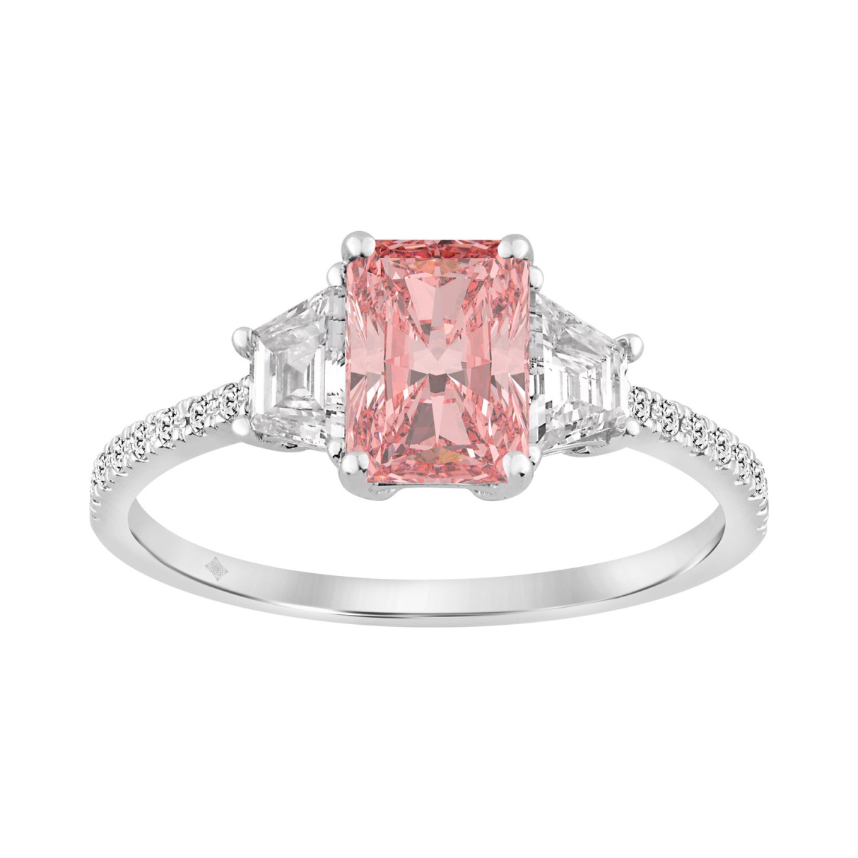 Ladies 14K White Gold 1 1/2CT Round/Trapezoid/Radiant Lab-Grown Diamond Ladies Fashion Ring 1.00CT Pink Radiant Center stone (Color F-G -Clarity VS1/V - Image 1