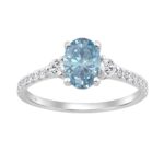 Ladies 14K White Gold 1 1/4CT Round/Oval Lab-Grown Diamond Ladies Fashion Ring 1.00CT Blue Oval Center stone (Color F-G -Clarity VS1/VS2)