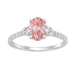 Ladies 14K White Gold 1 1/4CT Round/Oval Lab-Grown Diamond Ladies Fashion Ring 1.00CT Pink Oval Center stone (Color F-G -Clarity VS1/VS2)