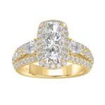 Ladies 14K Yellow Gold 3 1/2CT Featuring Fashion Ring  with Round, Pear & Cushion Diamond 2.00CT  Cushion  Center stone (Color F-G -Clarity VS1/VS2)