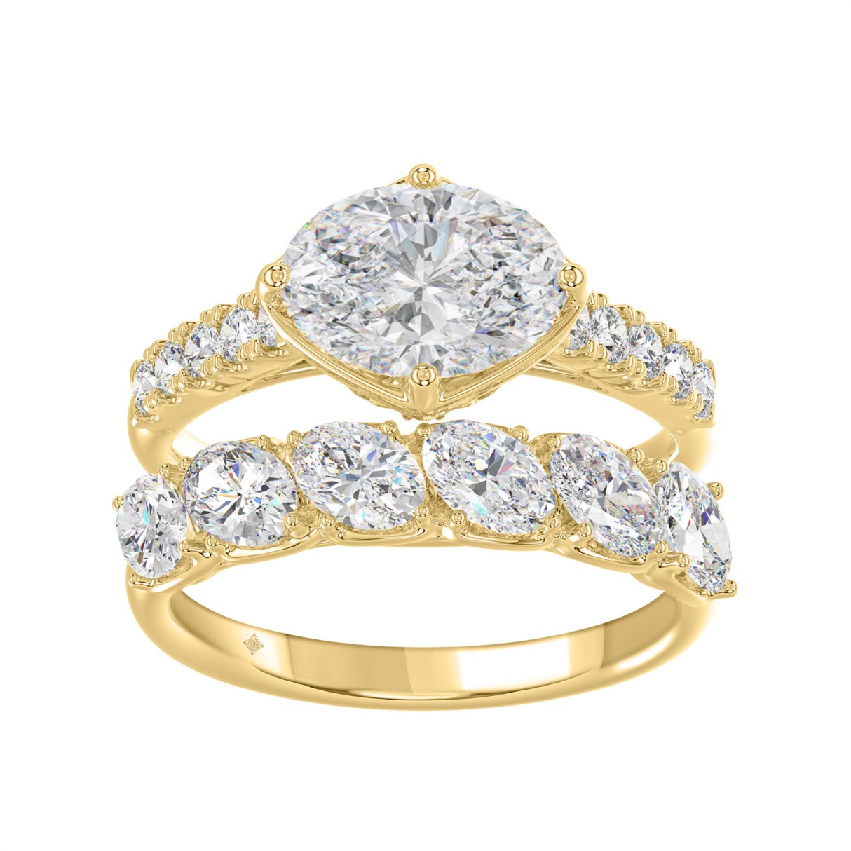 Ladies 14K Yellow Gold Ladies Elegance- Bridal Set 3 3/4CT Round & Oval Diamonds 2.00CT Oval Center stone (Color F-G -Clarity VS1/VS2) - Image 1
