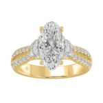 Ladies 14K Yellow Gold ladies Ring Featuring Round, Half-Moon & Baguette Diamonds 3.00CT  Oval  Center stone (Color F-G -Clarity VS1/VS2)