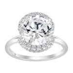 Ladies 3 1/2CT Round Lab Grown Diamond Halo Bridal Engagement Ring in 14K White Gold for Women (3.00CT Round Center stone (Color F-G -Clarity VS1/VS2)