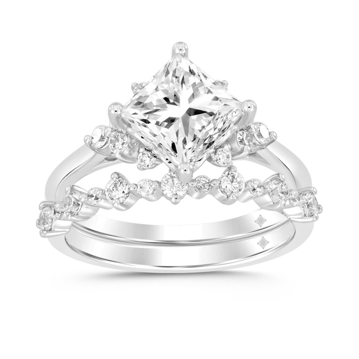 LADIES BRIDAL SET 2 1/2CT ROUND DIAMOND 14K WHITE GOLD (CENTER STONE PRINCESS DIAMOND 2CT ) - Image 1