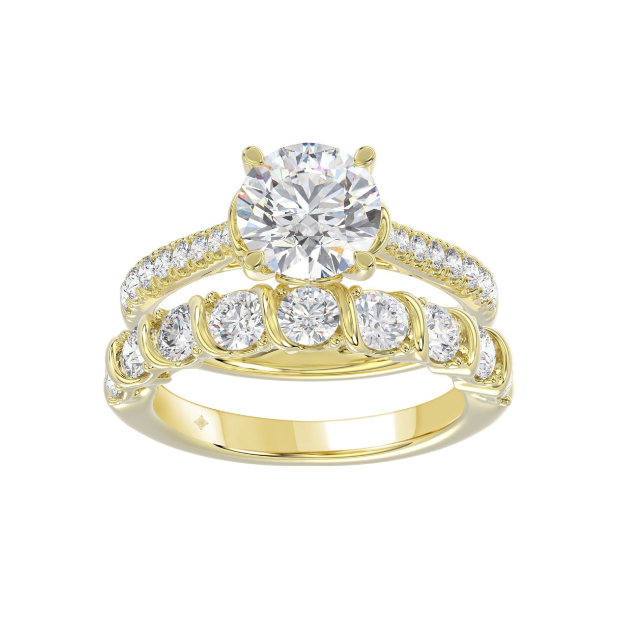 LADIES BRIDAL SET 3 1/2CT ROUND DIAMOND 14K YELLOW GOLD (CENTER STONE ROUND DIAMOND 2.00CT) - Image 1