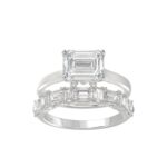 LADIES BRIDAL SET 3 1/2CT ROUND/EMERALD DIAMOND 14K WHITE GOLD (CENTER STONE EMERALD DIAMOND 2.00CT)