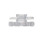 LADIES BRIDAL SET 3 1/2CT ROUND/EMERALD DIAMOND 14K WHITE GOLD (CENTER STONE EMERALD DIAMOND 2.00CT) - Image 5