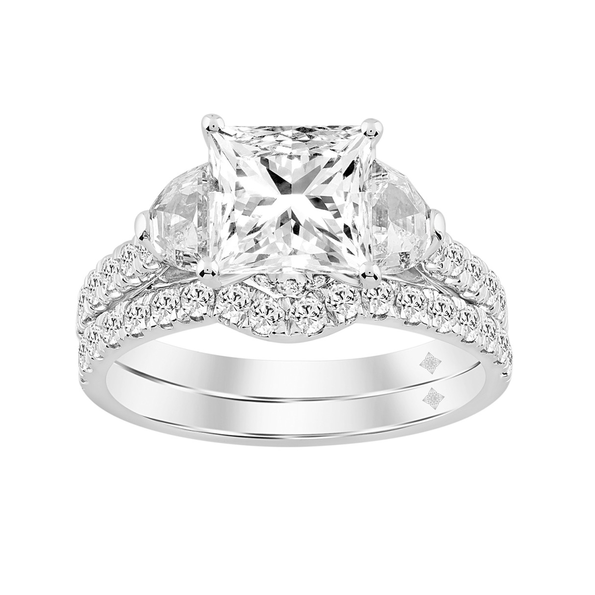 LADIES BRIDAL SET 3 1/3CT ROUND/PRINCESS HALF MOON DIAMOND 14K WHITE GOLD (CENTER STONE PRINCESS DIAMOND 2CT ) - Image 1