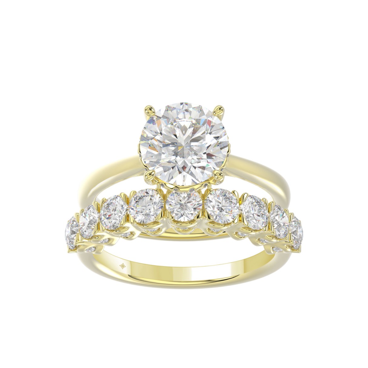 LADIES BRIDAL SET 4 1/10CT ROUND DIAMOND 14K YELLOW GOLD (CENTER STONE ROUND DIAMOND 2 1/2CT) - Image 1