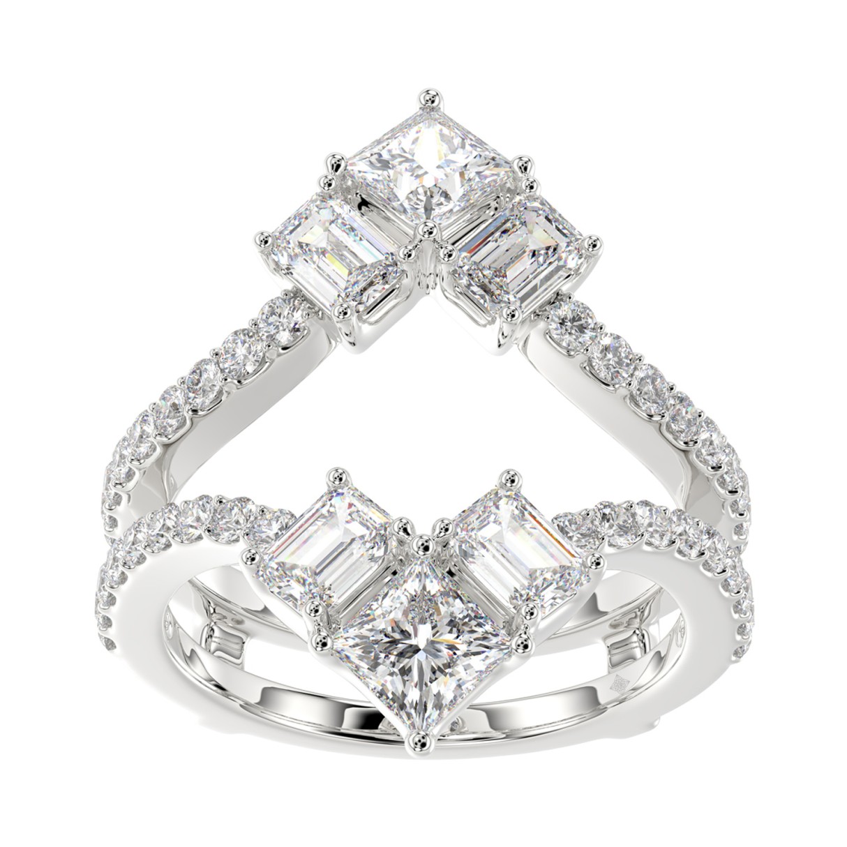 LADIES ENHANCERS RING 1 3/4CT ROUND/PRINCESS/EMERALD DIAMOND 14K WHITE GOLD - Image 1