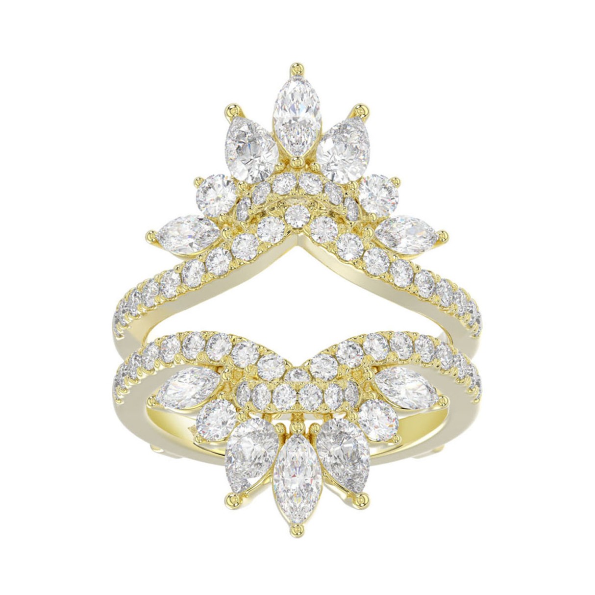 LADIES ENHANCERS RING 2 1/4CT ROUND/PEAR/MARQUISE DIAMOND 14K YELLOW GOLD - Image 1