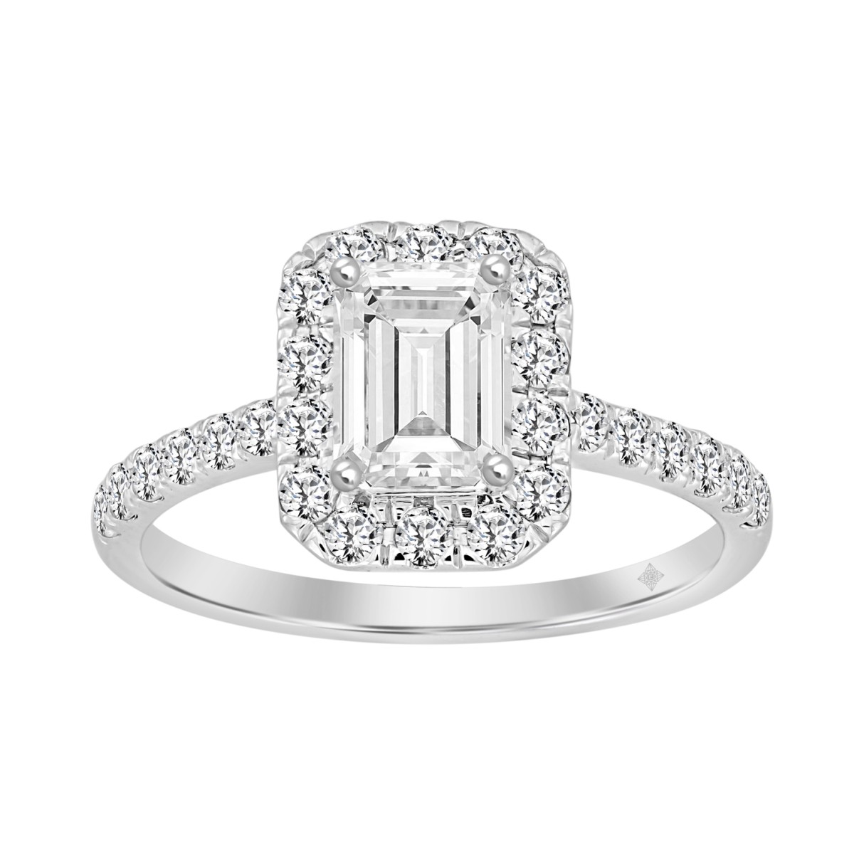 LADIES RING 1 1/2CT ROUND/EMERALD DIAMOND 14K WHITE GOLD (CENTER STONE EMERALD DIAMOND 1CT) - Image 1