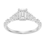LADIES RING 1 1/2CT ROUND/EMERALD DIAMOND 14K WHITE GOLD (CENTER STONE EMERALD DIAMOND 1CT)