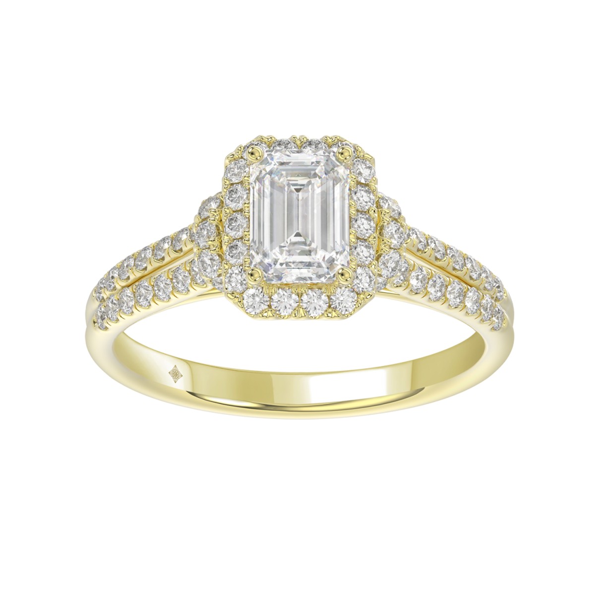 LADIES RING 1 1/2CT ROUND/EMERALD DIAMOND 14K YELLOW GOLD (CENTER STONE EMERALD DIAMOND 1CT) - Image 1