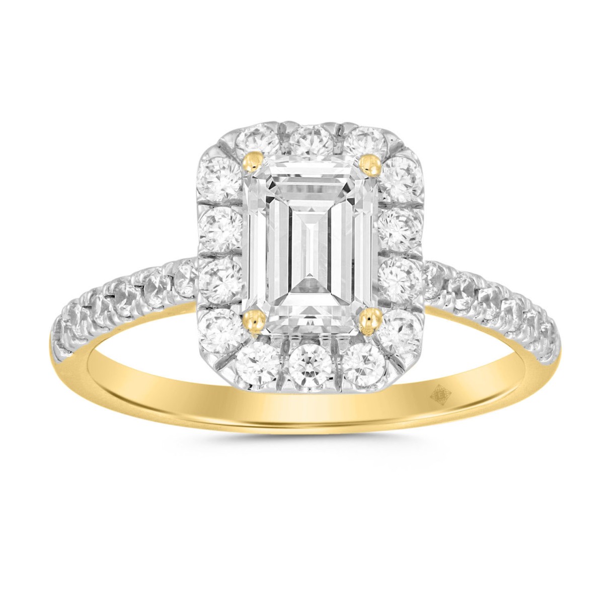 LADIES RING 1 1/2CT ROUND/EMERALD DIAMOND 14K YELLOW GOLD (CENTER STONE EMERALD DIAMOND 1CT) - Image 1