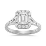 LADIES RING 1 1/2CT ROUND/EMERALD DIAMOND 18K WHITE GOLD (CENTER STONE EMERALD DIAMOND 1CT)