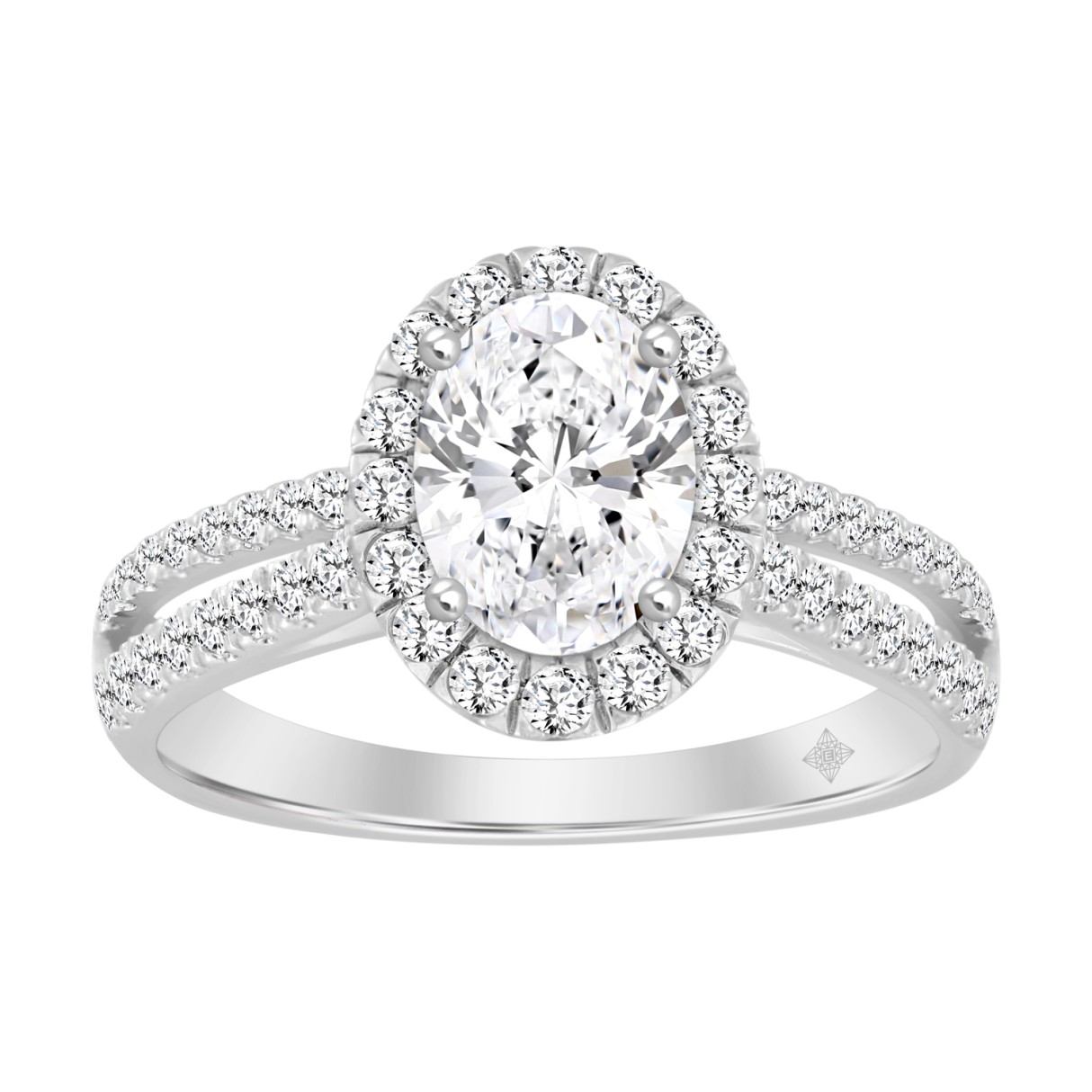 LADIES RING 1 1/2CT ROUND/OVAL DIAMOND 14K WHITE GOLD (CENTER STONE OVAL DIAMOND 1CT) - Image 1