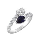 LADIES RING 1 1/2CT ROUND/PEAR BLUE/OVAL DIAMOND 14K WHITE GOLD - Image 3