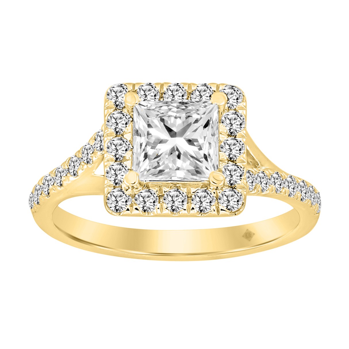 LADIES RING 1 1/2CT ROUND/PRINCESS DIAMOND 14K YELLOW GOLD (CENTER STONE PRINCESS DIAMOND 1CT) - Image 1