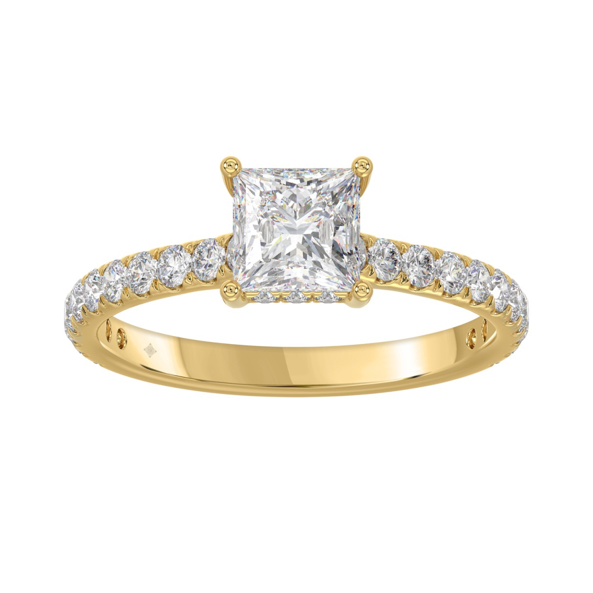 LADIES RING 1 1/2CT ROUND/PRINCESS DIAMOND 14K YELLOW GOLD (CENTER STONE PRINCESS DIAMOND 1CT) - Image 1