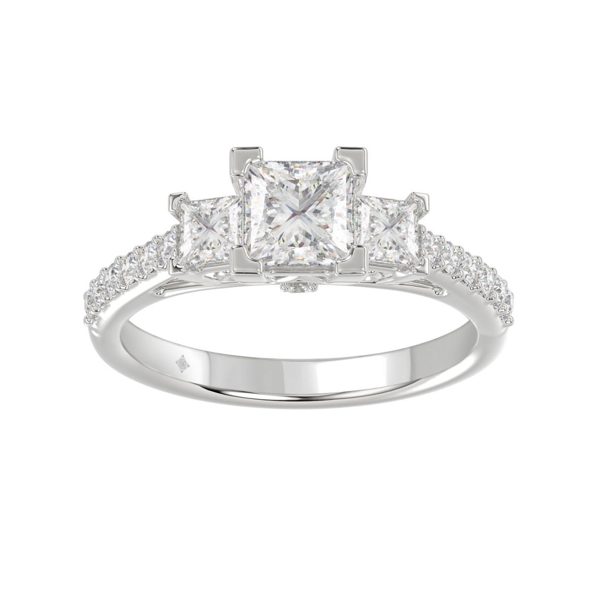 LADIES RING 1 3/4CT PRINCESS/ROUND DIAMOND 14K WHITE GOLD (CENTER STONE PRINCESS DIAMOND 1CT ) - Image 1