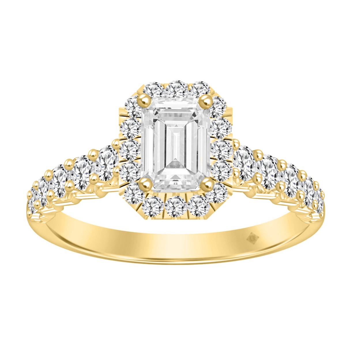LADIES RING 1 3/4CT ROUND/EMERALD DIAMOND 14K YELLOW GOLD (CENTER STONE EMERALD DIAMOND 1CT ) - Image 1