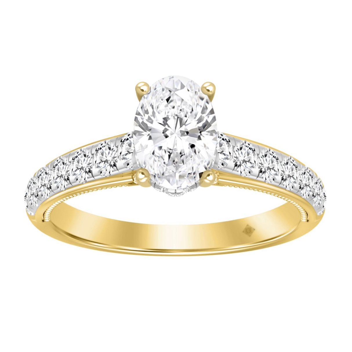LADIES RING 1 3/4CT ROUND/OVAL DIAMOND 14K YELLOW GOLD (CENTER STONE OVAL DIAMOND 1CT ) - Image 1