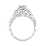 LADIES RING 1.00CT ROUND/TRAPEZOID DIAMOND 18K WHITE GOLD (CENTER STONE EMERALD DIAMOND 2CT) - Image 2