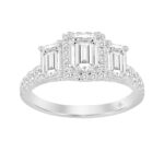 LADIES RING 2 1/2CT ROUND/EMERALD DIAMOND 14K WHITE GOLD (CENTER STONE EMERALD DIAMOND 1CT )