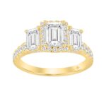 LADIES RING 2 1/2CT ROUND/EMERALD DIAMOND 14K YELLOW GOLD (CENTER STONE EMERALD DIAMOND 1CT )