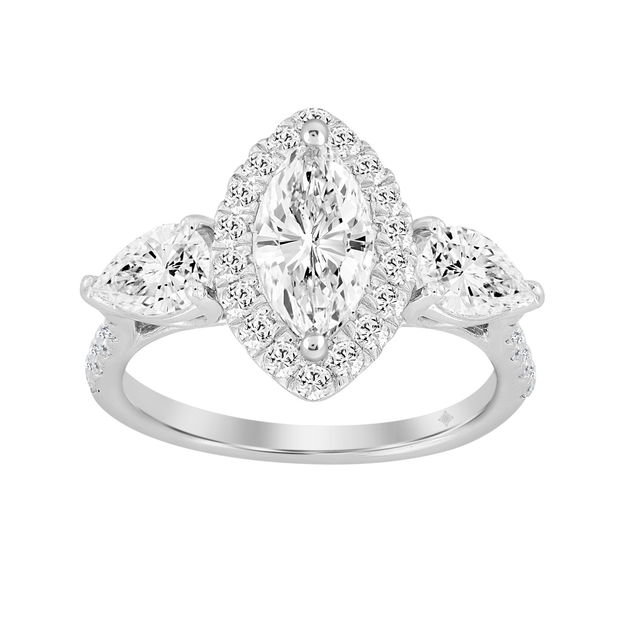 LADIES RING 2 1/2CT ROUND/MARQUISE/PEAR DIAMOND 14K WHITE GOLD (CENTER STONE MARQUISE DIAMOND 1CT ) - Image 1