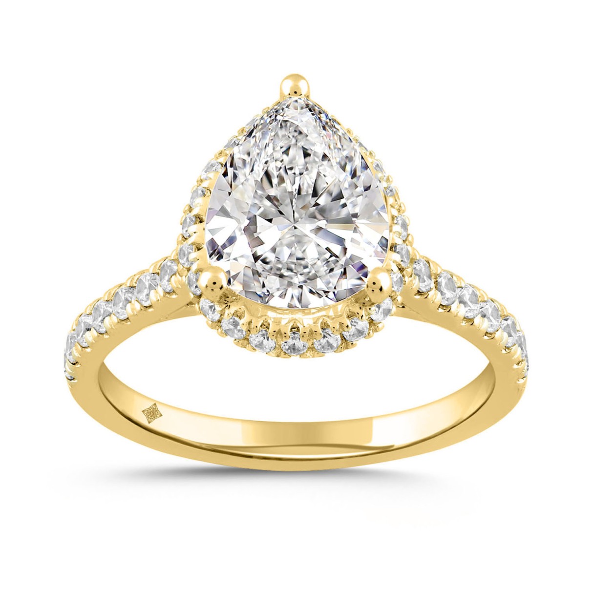 LADIES RING 2 1/2CT ROUND/PEAR DIAMOND 14K YELLOW GOLD (CENTER STONE PEAR DIAMOND 2CT ) - Image 1