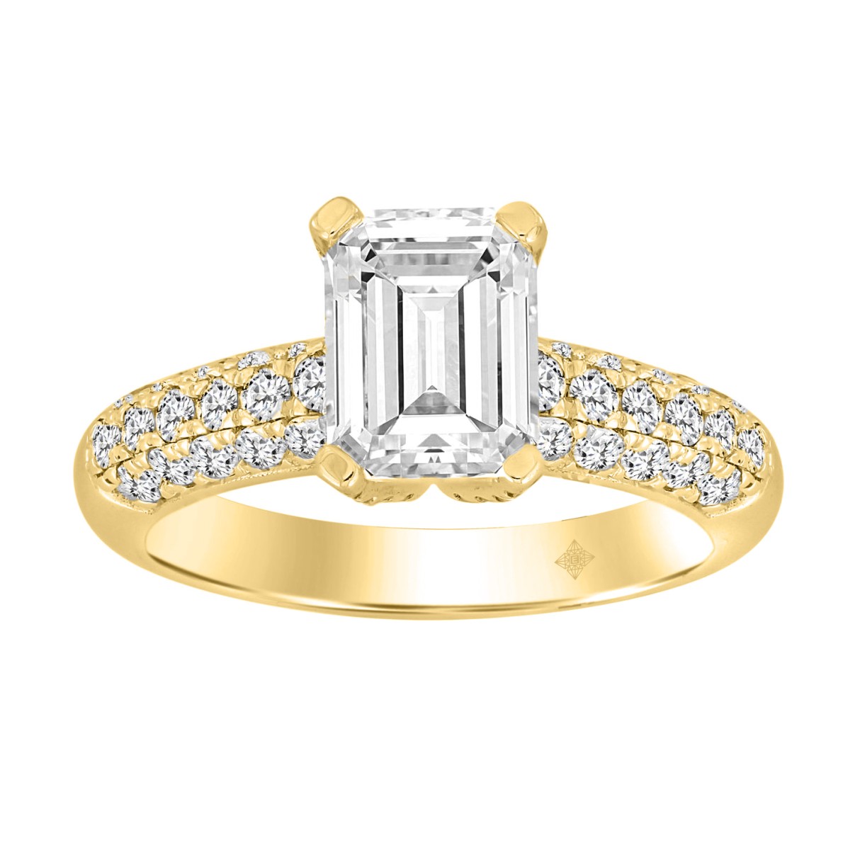 LADIES RING 2 1/3CT ROUND/EMERALD DIAMOND 14K YELLOW GOLD (CENTER STONE EMERALD DIAMOND 1 1/2CT ) - Image 1