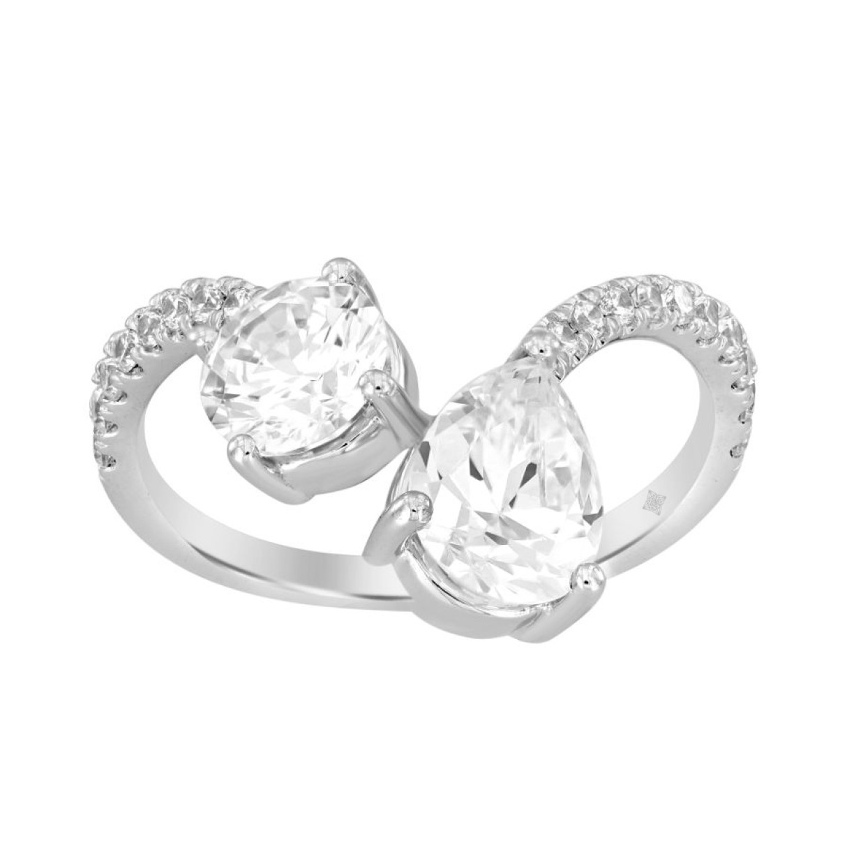 LADIES RING 2CT ROUND/PEAR DIAMOND 14K WHITE GOLD - Image 1