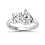 LADIES RING 2CT ROUND/PEAR DIAMOND 14K WHITE GOLD