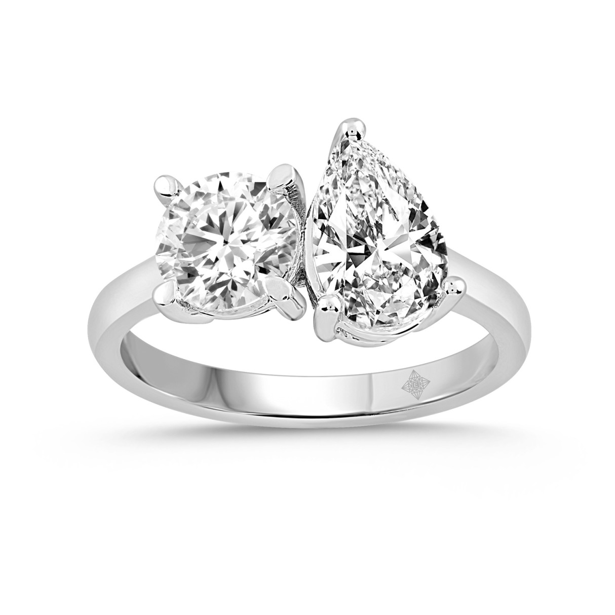 LADIES RING 2CT ROUND/PEAR DIAMOND 14K WHITE GOLD - Image 1