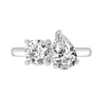 LADIES RING 2CT ROUND/PEAR DIAMOND 14K WHITE GOLD - Image 4