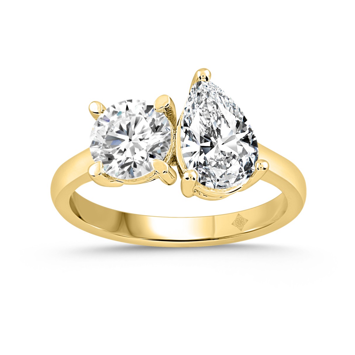 LADIES RING 2CT ROUND/PEAR DIAMOND 14K YELLOW GOLD - Image 1