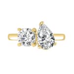 LADIES RING 2CT ROUND/PEAR DIAMOND 14K YELLOW GOLD - Image 4