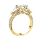 LADIES RING 3 1/2CT ROUND/EMERALD/TRILLION DIAMOND 14K YELLOW GOLD (CENTER STONE EMERALD DIAMOND 2CT ) - Image 4