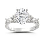 LADIES RING 3 1/2CT ROUND/HALF MOON/OVAL/BAGUETTE DIAMOND 14K WHITE GOLD (CENTER STONE OVAL DIAMOND 2CT )