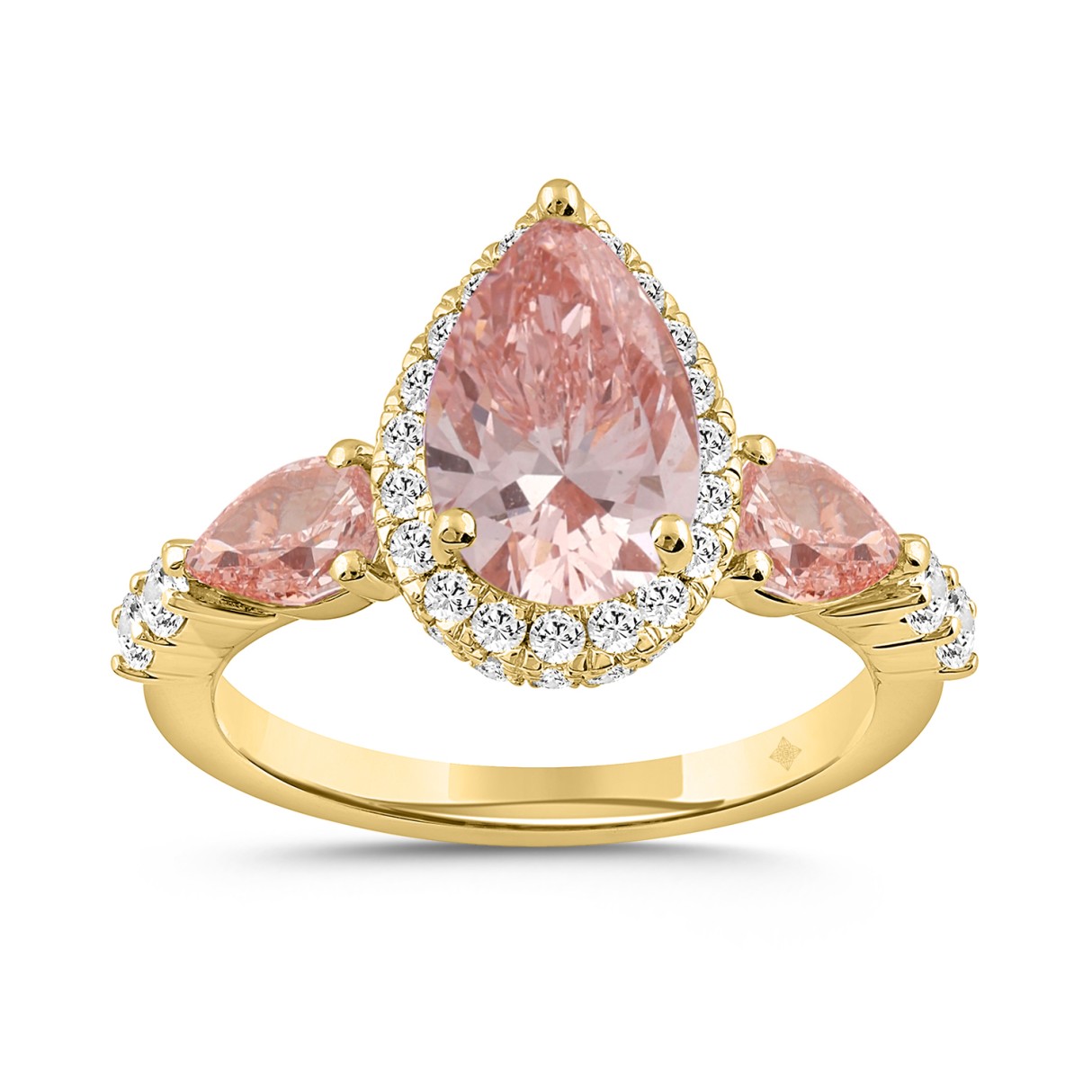 LADIES RING 3 3/4CT ROUND/PINK PEAR DIAMOND 14K YELLOW GOLD (CENTER STONE PINK PEAR DIAMOND 2CT ) - Image 1