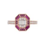 LADIES RING 3/4CT ROUND/BAGUETTE/PRINCESS TRAPEZOID RUBY DIAMOND 14K ROSE GOLD - Image 5