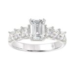 LADIES RING 3CT PRINCESS/EMERALD DIAMOND 14K WHITE GOLD (CENTER STONE EMERALD DIAMOND 1 1/2CT )