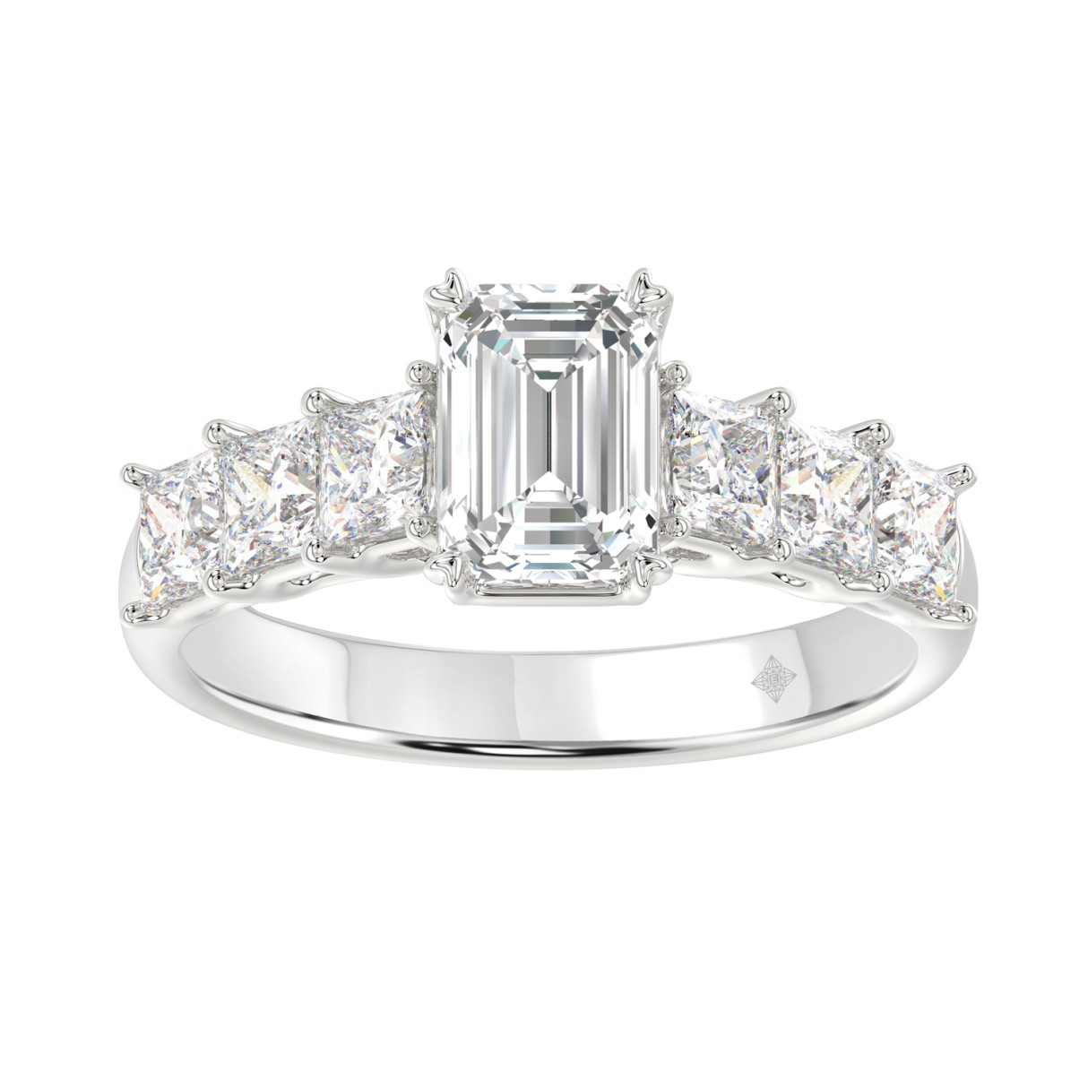 LADIES RING 3CT PRINCESS/EMERALD DIAMOND 14K WHITE GOLD (CENTER STONE EMERALD DIAMOND 1 1/2CT ) - Image 1