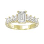 LADIES RING 3CT PRINCESS/EMERALD DIAMOND 14K YELLOW GOLD (CENTER STONE EMERALD DIAMOND 1 1/2CT )
