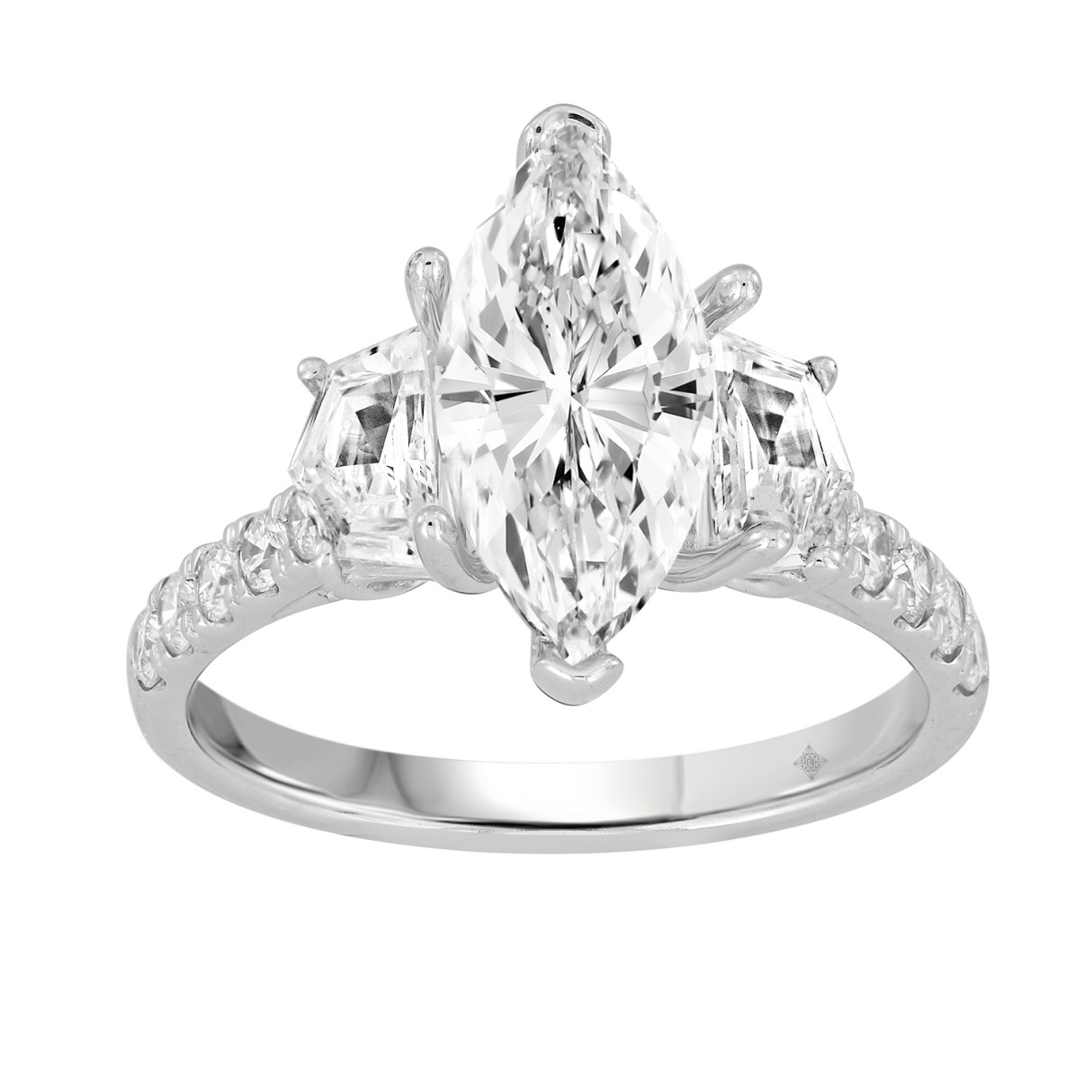 LADIES RING 3CT ROUND/MARQUISE/CADILLAC DIAMOND 14K WHITE GOLD (CENTER STONE MARQUISE DIAMOND 2CT ) - Image 1