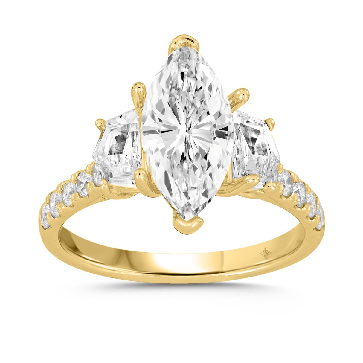 LADIES RING 3CT ROUND/MARQUISE/CADILLAC DIAMOND 14K YELLOW GOLD (CENTER STONE MARQUISE DIAMOND 2CT ) - Image 1
